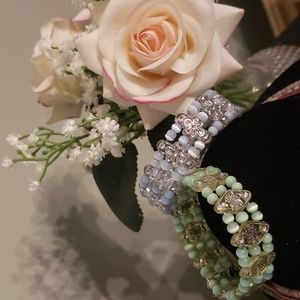 Lot of 2 stretch open cuff bead bracelets